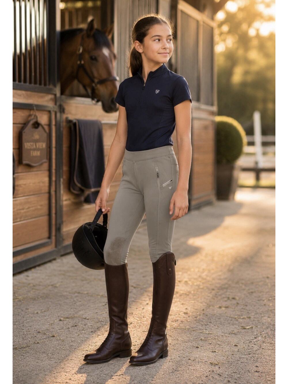 Willit Girls Horse Riding Pants Knee-Patch Equestrian Breeches Biege Size L NWT